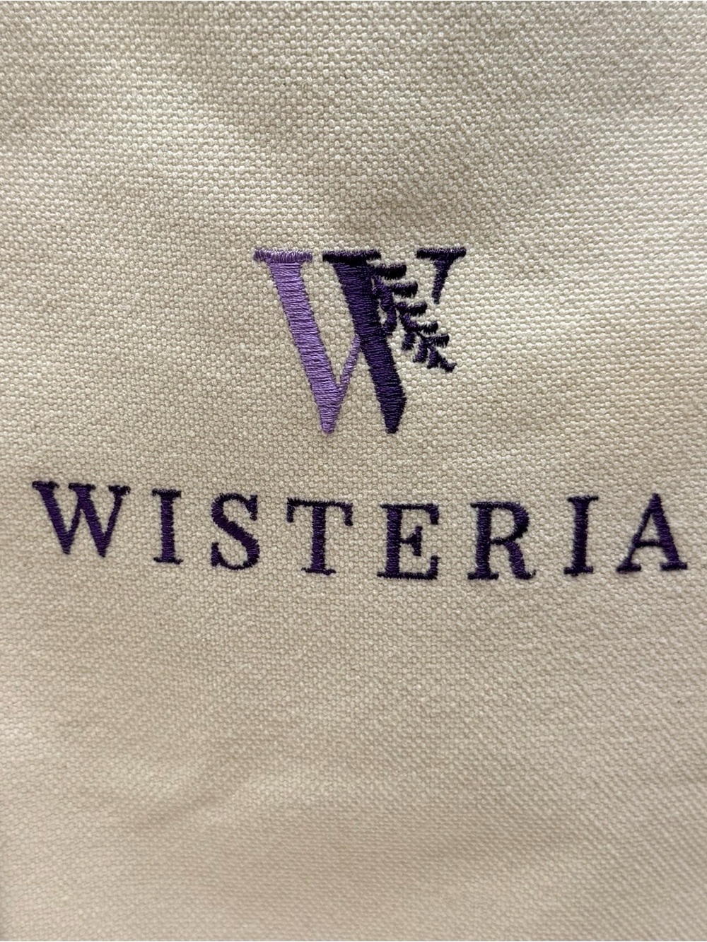 L.L. Bean Boat and Tote Bag in Cream Canvas with Black Trim Purple Wisteria Logo - Picture 5 of 11